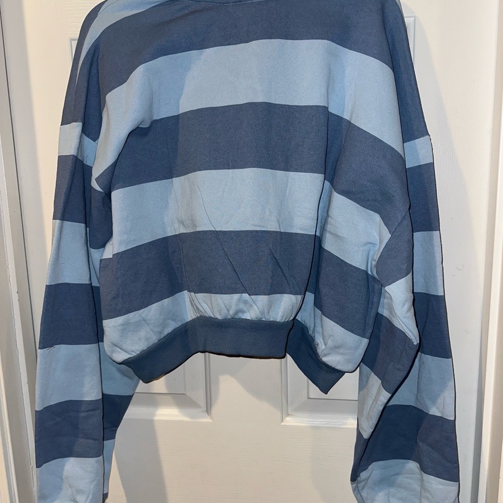 Strawberry Shortcake Blue Striped Cropped Crew Sweatshirt NWT XL Retro 80s Cute - Picture 2 of 8